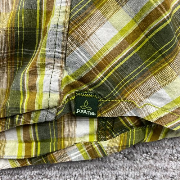 PRANA Shirt Men Extra Large XL Green Plaid Button Up Pearl Snap India Casual - Picture 5 of 9